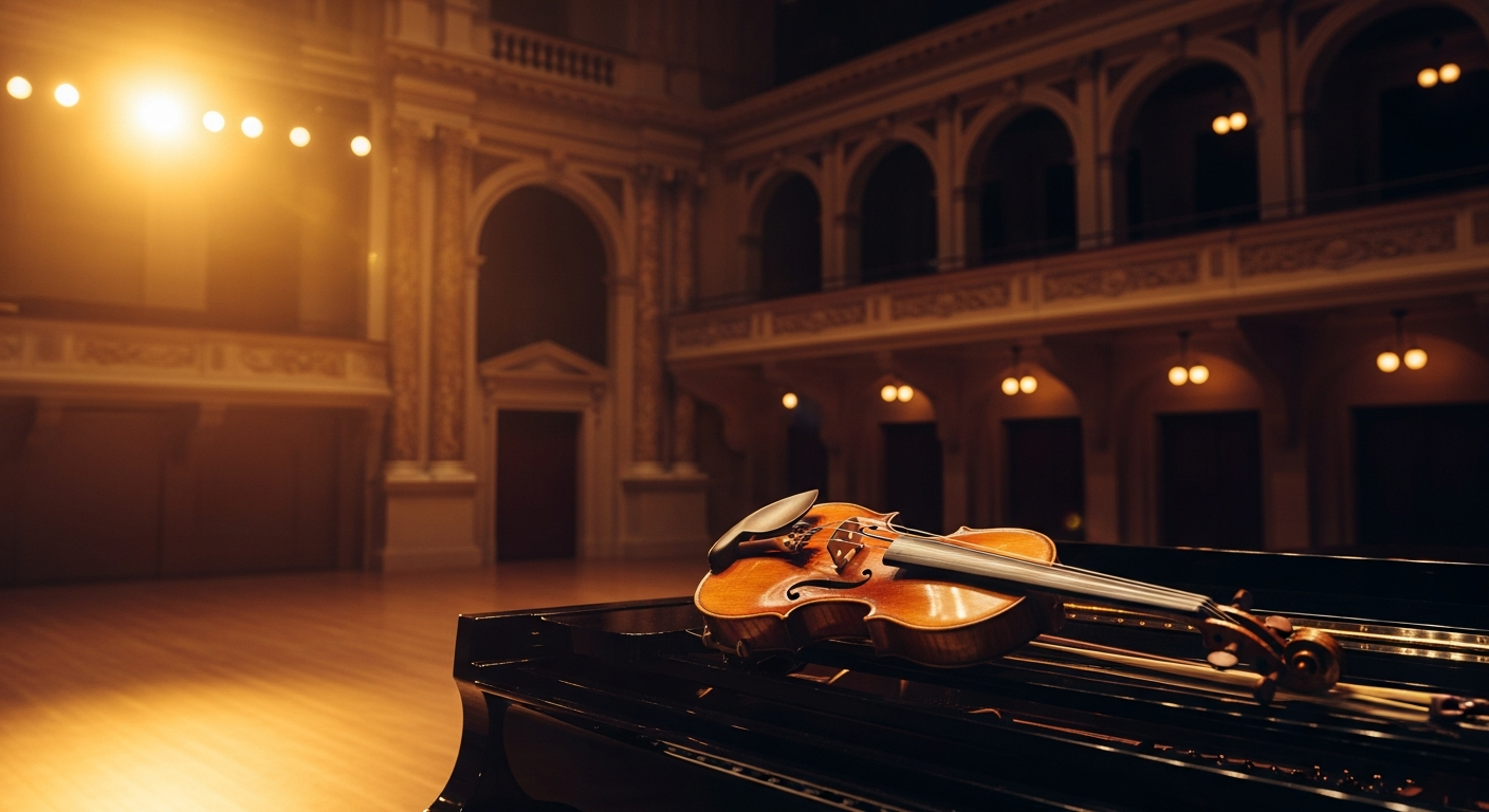 Vivaldi and Piazzolla concert performance with orchestra and violin soloist on stage