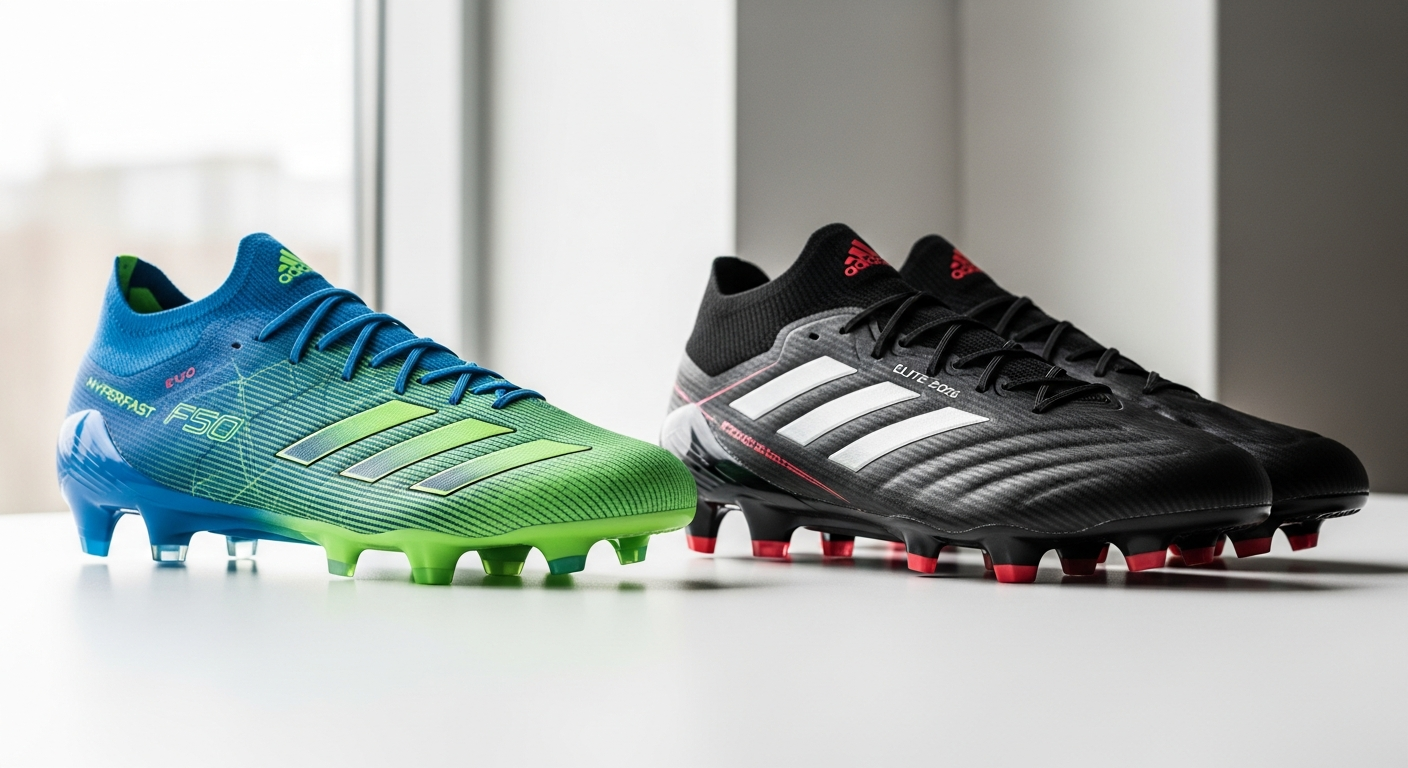 adidas F50 Hyperfast football boots in white and black colorway displayed on grass pitch