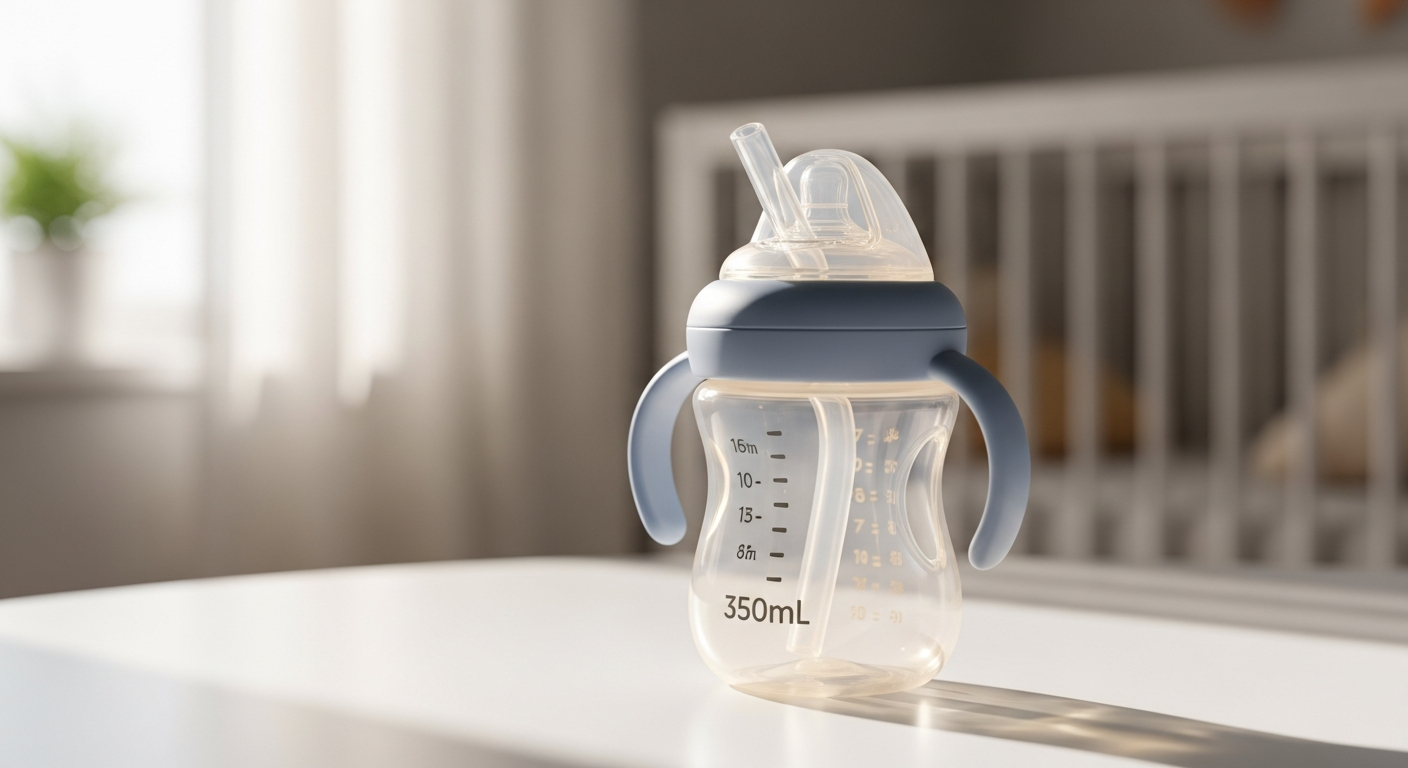 350ml baby feeding cup with soft straw and easy-grip handles for toddler weaning