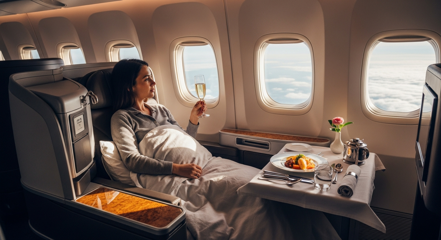 ITA Airways Business Class cabin interior with lie-flat seats and Italian design
