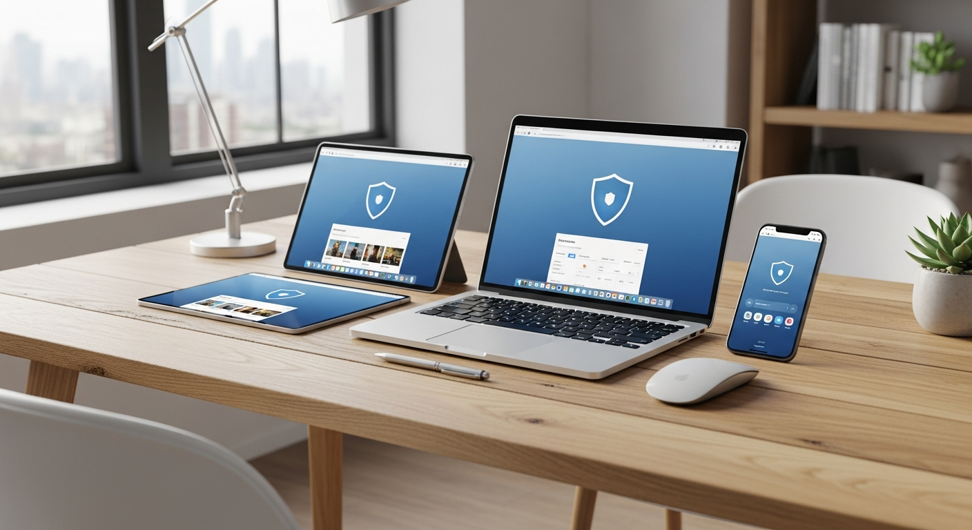 Kaspersky Plus cybersecurity suite interface dashboard on multiple devices
