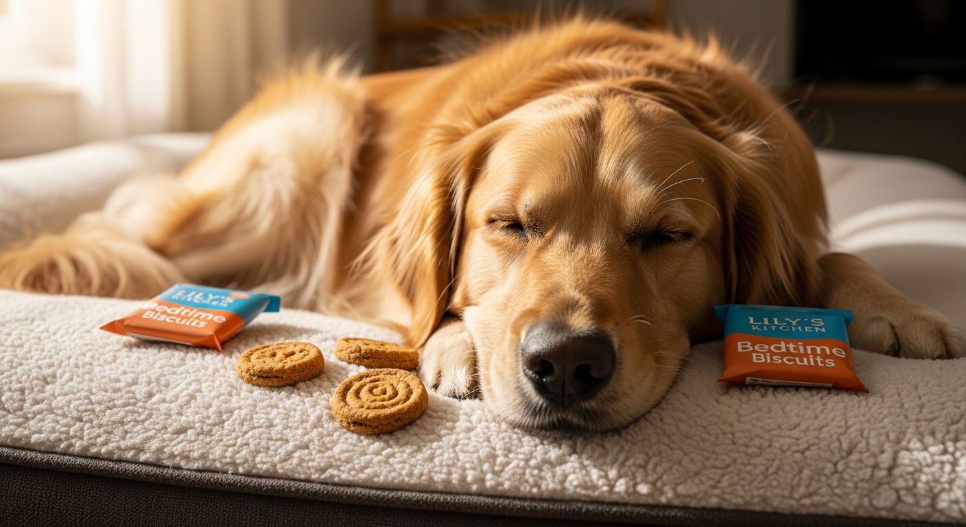 Lily's Kitchen Organic Bedtime Biscuits with chamomile and passionflower herbs for anxious dogs