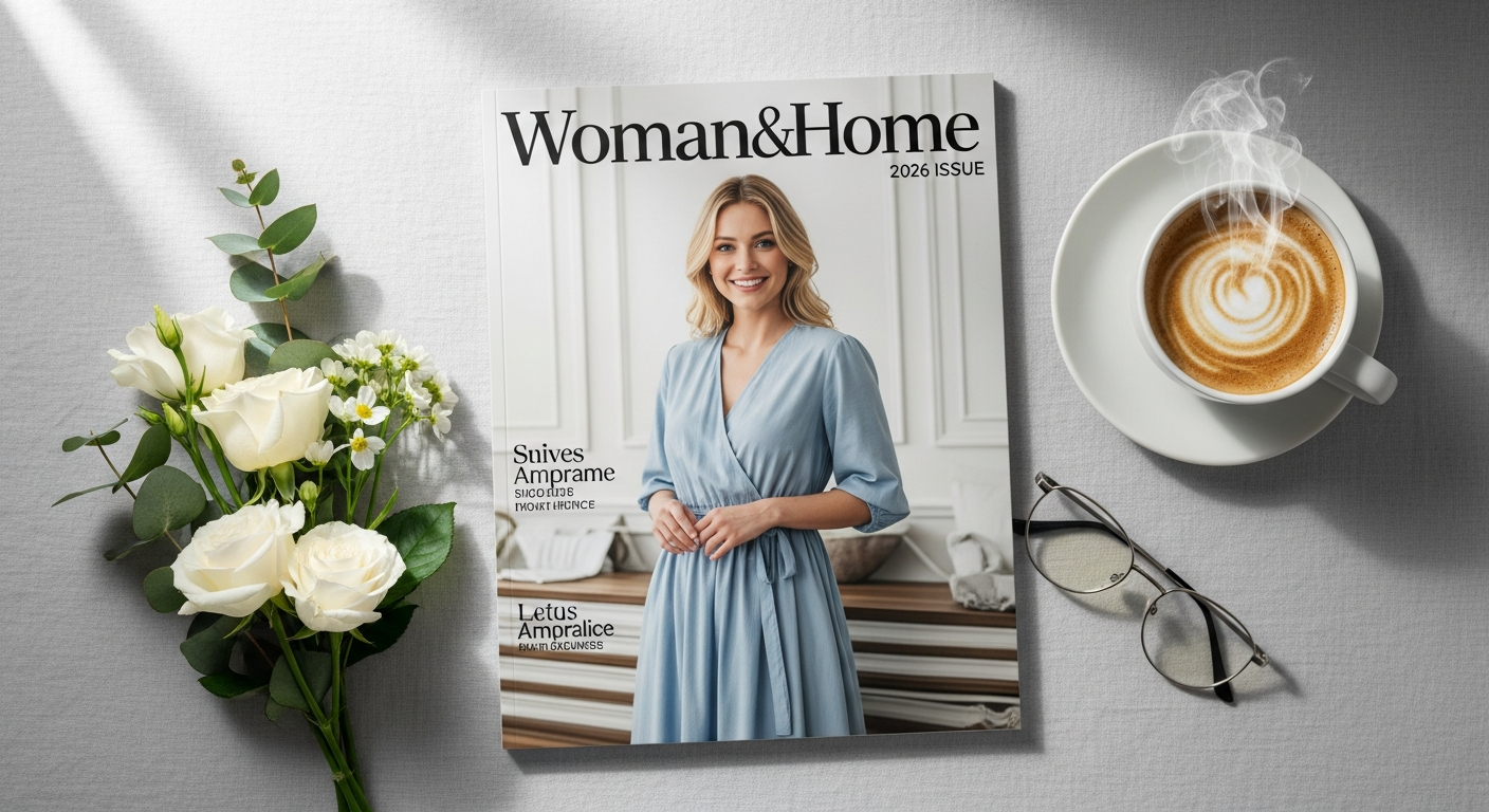 Woman holding Woman&Home magazine cover featuring lifestyle content for mature women