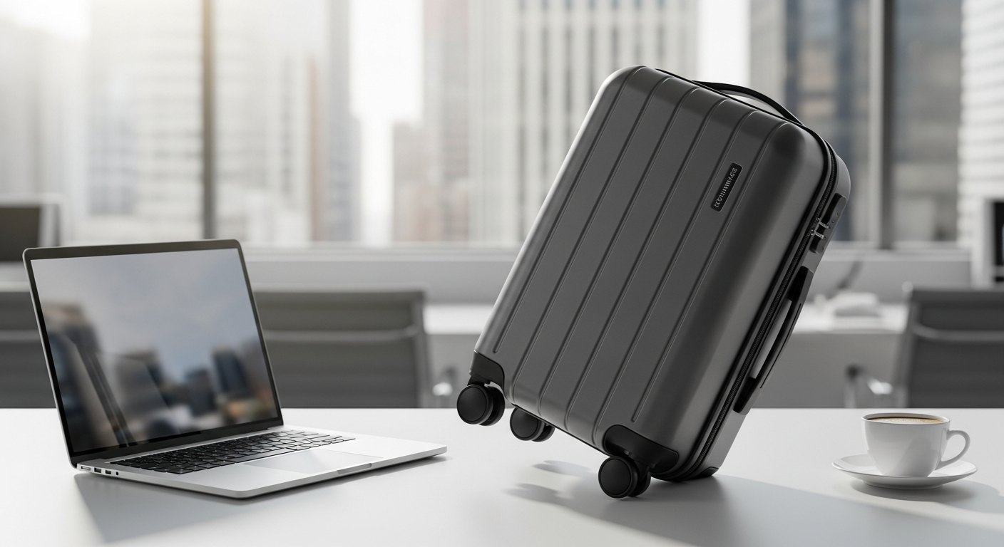 Greenwich Cabin Suitcase displayed in modern airport terminal with business traveler