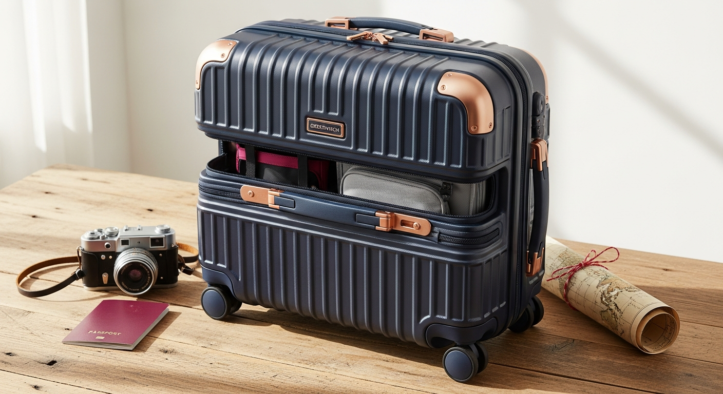 Greenwich Extensible Cabin Suitcase with expandable design and spinner wheels for travel