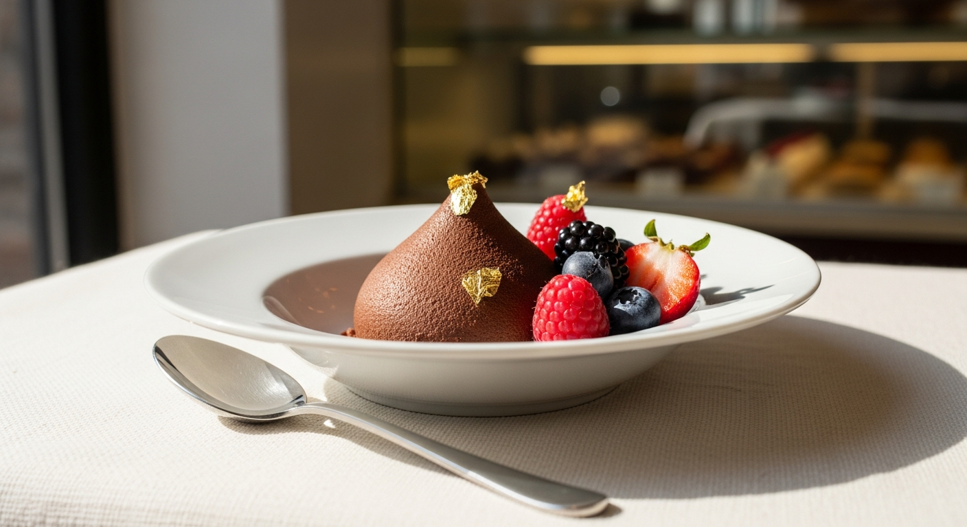 Marie Morin Traditional Chocolate Mousse in elegant glass pot with rich dark chocolate