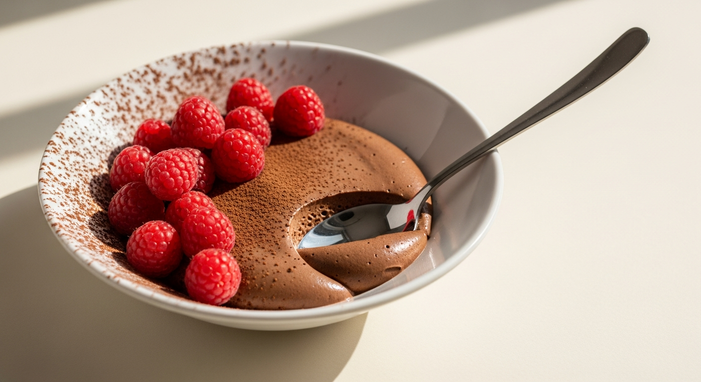 Marie Morin Traditional Chocolate Mousse in glass pot with spoon