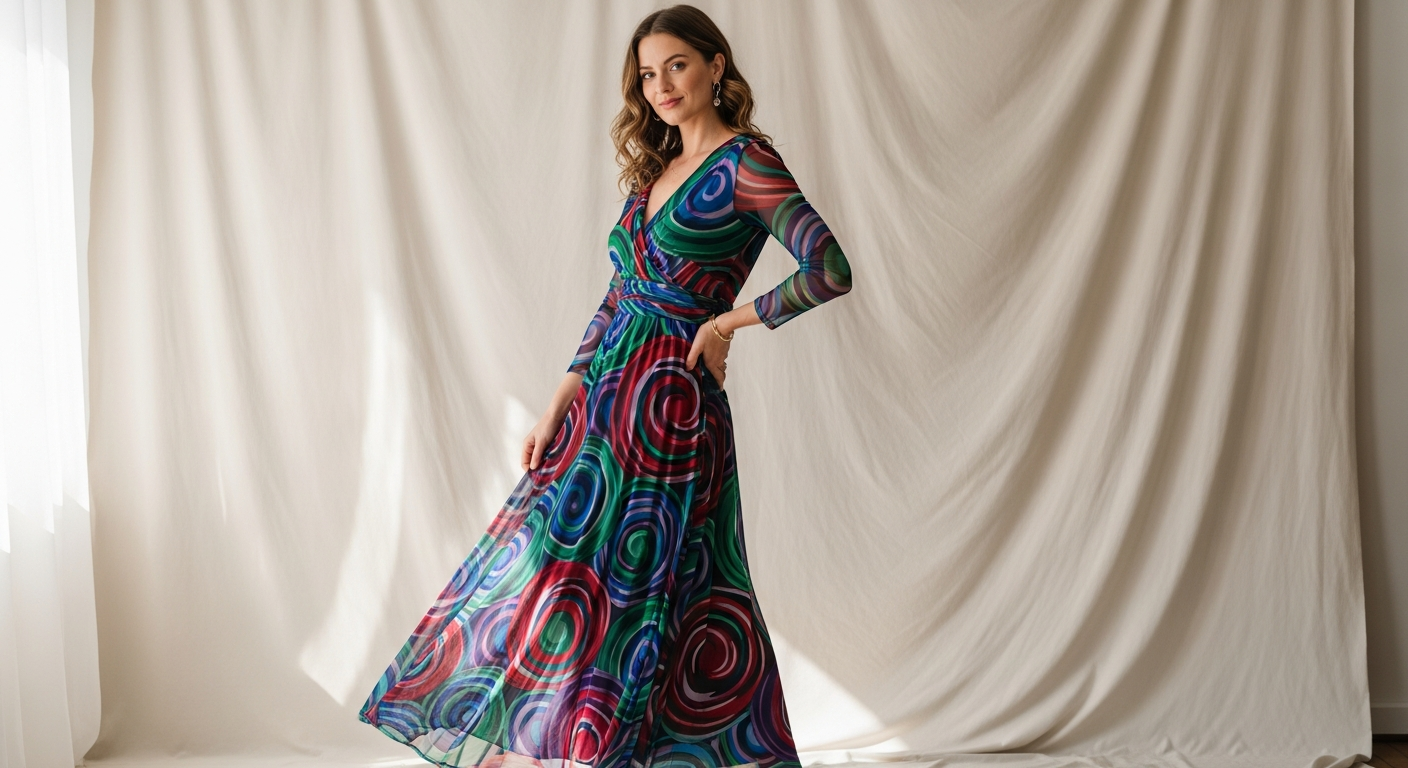 Murci Isola Swirl Mesh Maxi Dress Styling