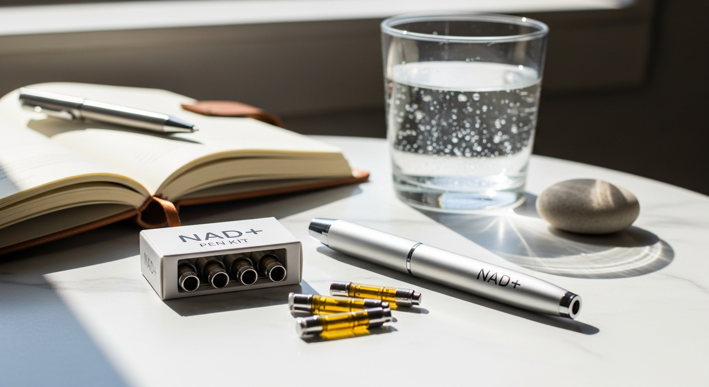 NAD+ pen kit with pre-filled cartridges and micro-needles for home injection