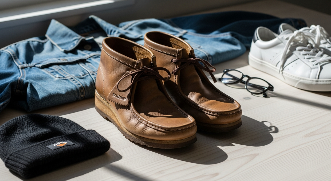 Clarks Originals Wallabee Beeswax Leather Shoes displayed on neutral background
