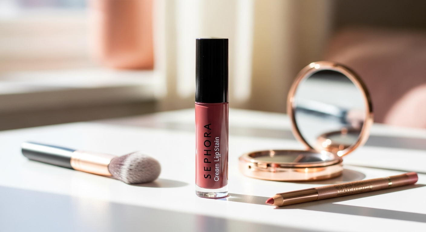 Sephora Collection Cream Lip Stain Liquid Lipstick in vibrant red shade on model lips