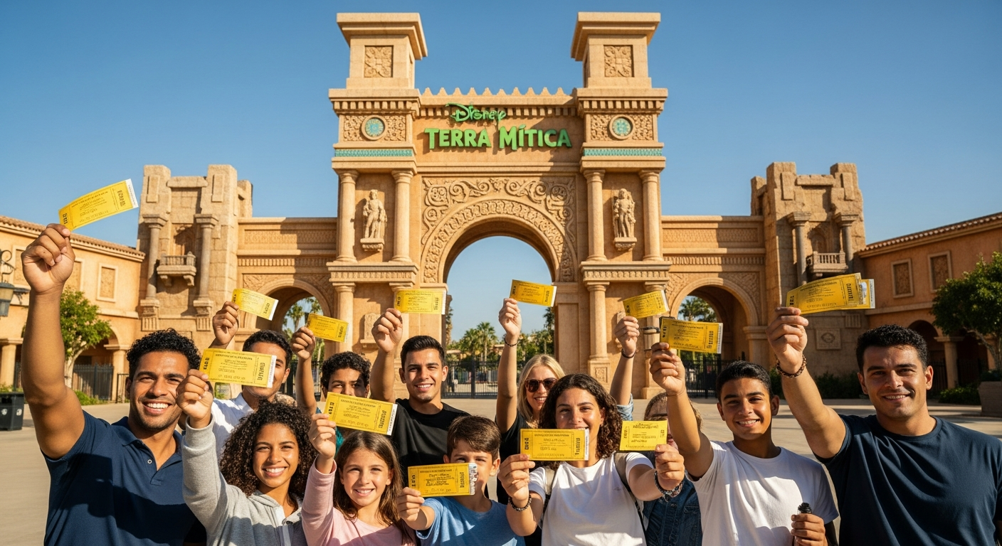 Colorful ancient Mediterranean themed zone with roller coaster and live entertainment