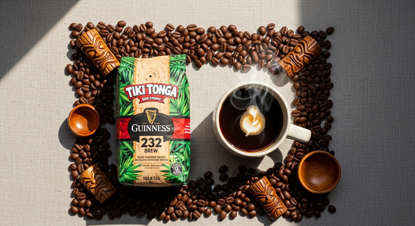 Tiki Tonga Guinness 232 Brew Coffee premium specialty roast with creamy chocolate malty notes