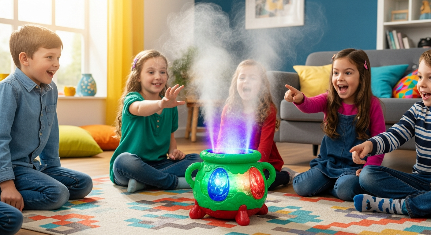 Magic Mixies Magical Misting Cauldron with glowing gem and emerging plush creature