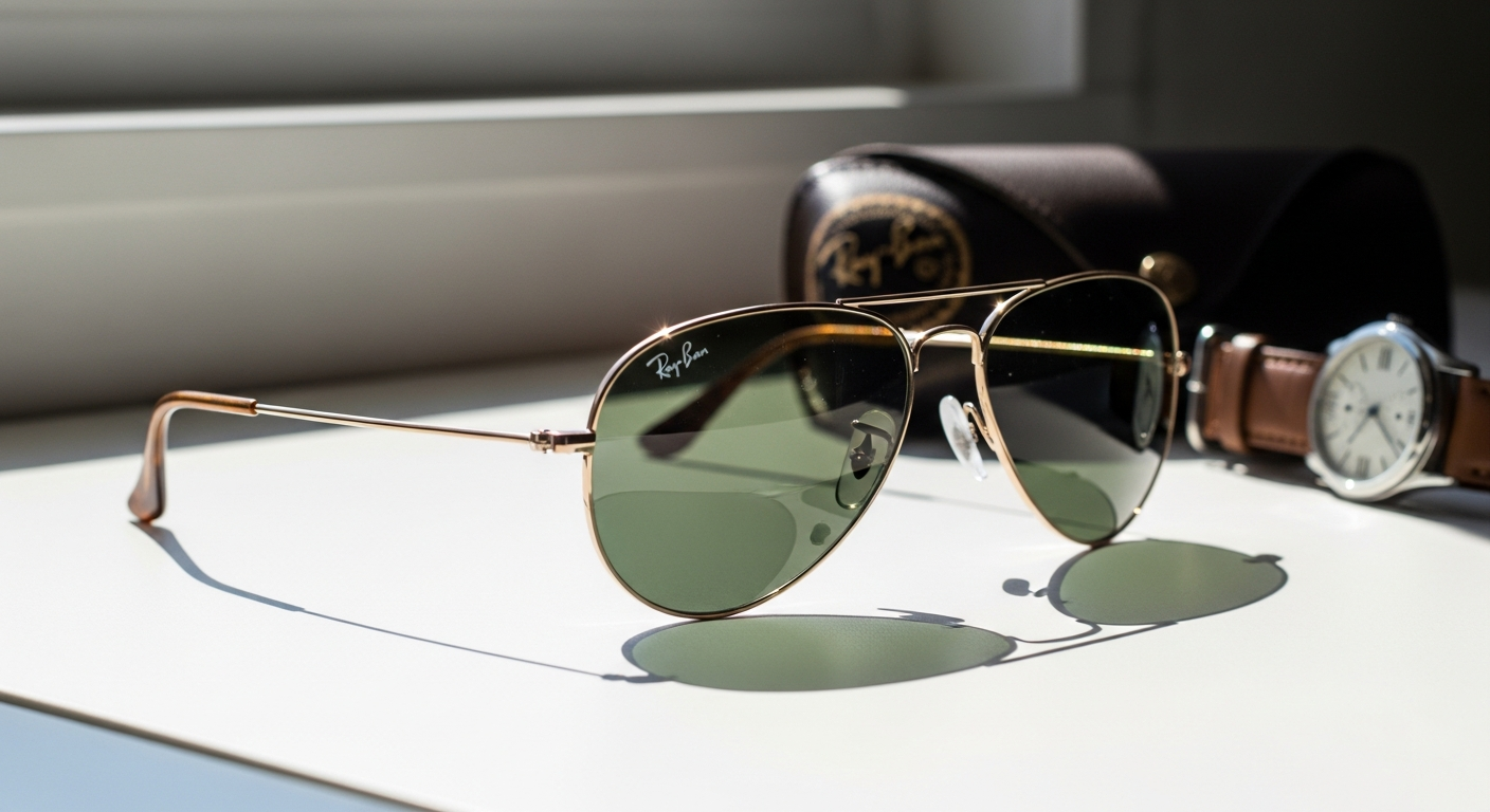 Ray-Ban Shooter RB3138 Aviator sunglasses with Arista Gold finish and keyhole bridge design