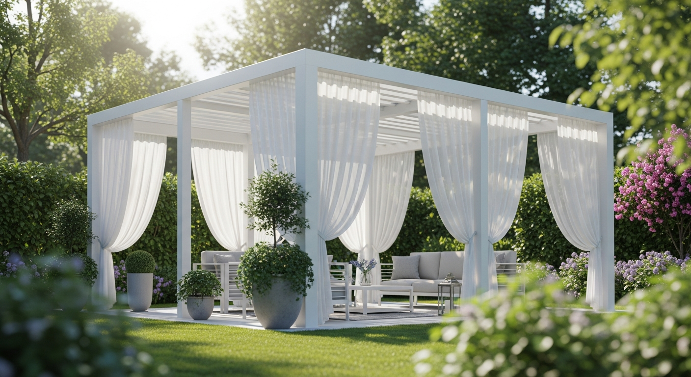 Brast Alu Gartenpavillon SUMMERDREAM 3x3m grey pavilion with LED lighting and hardtop roof in garden setting