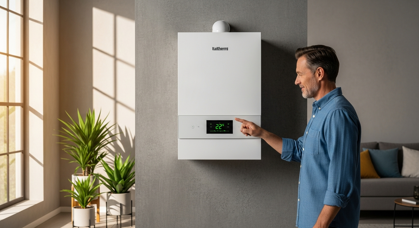 Italtherm City Top 25 condensing boiler mounted on white kitchen wall