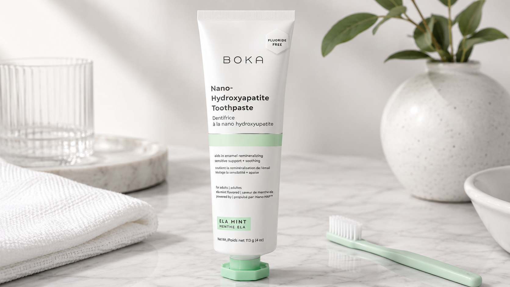 Boka Fluoride Free Toothpaste with nano hydroxyapatite for enamel support, sensitivity relief, and daily oral care