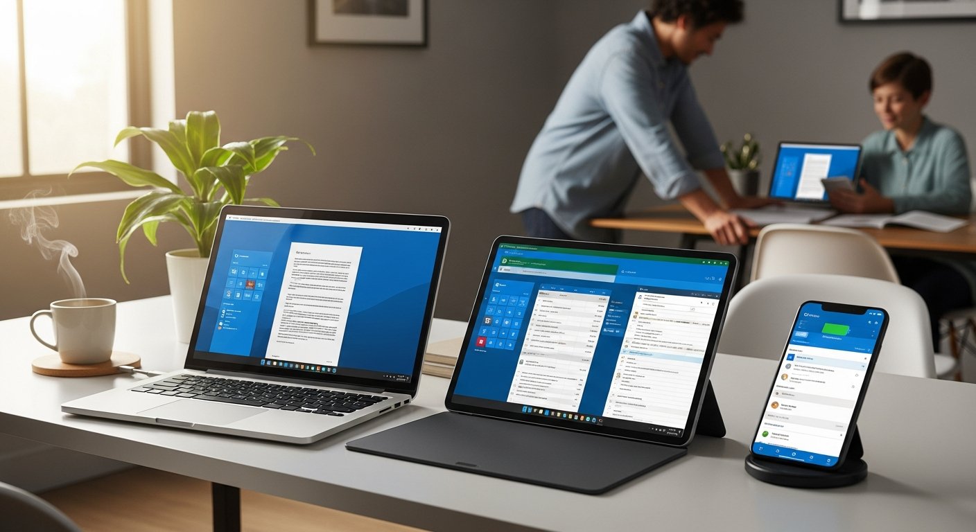 Microsoft Office 365 Family subscription interface showing multi-device productivity tools