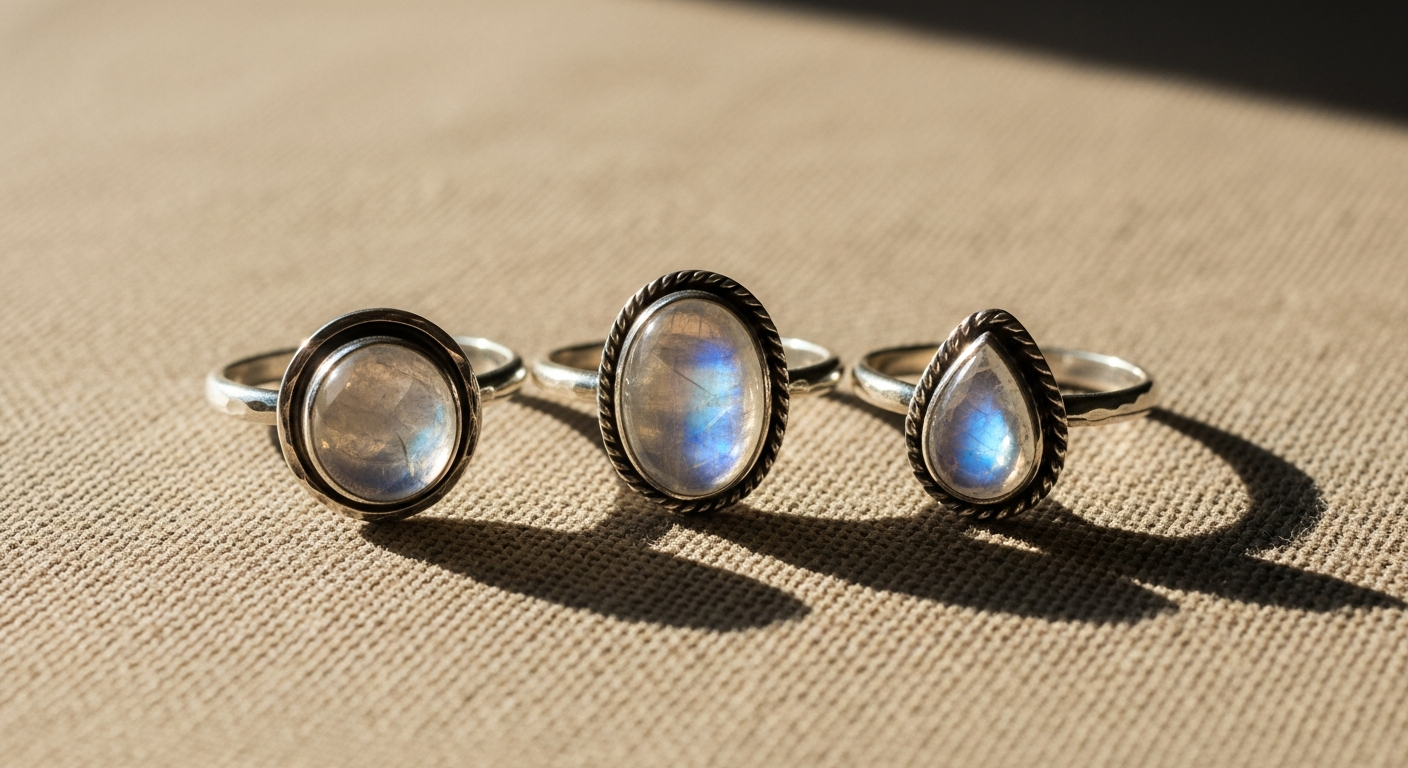 Handcrafted Silver Rings with Rainbow Moonstone