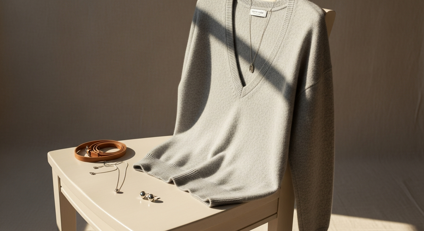 Peter Hahn 100% cashmere pullover in neutral tone on professional model