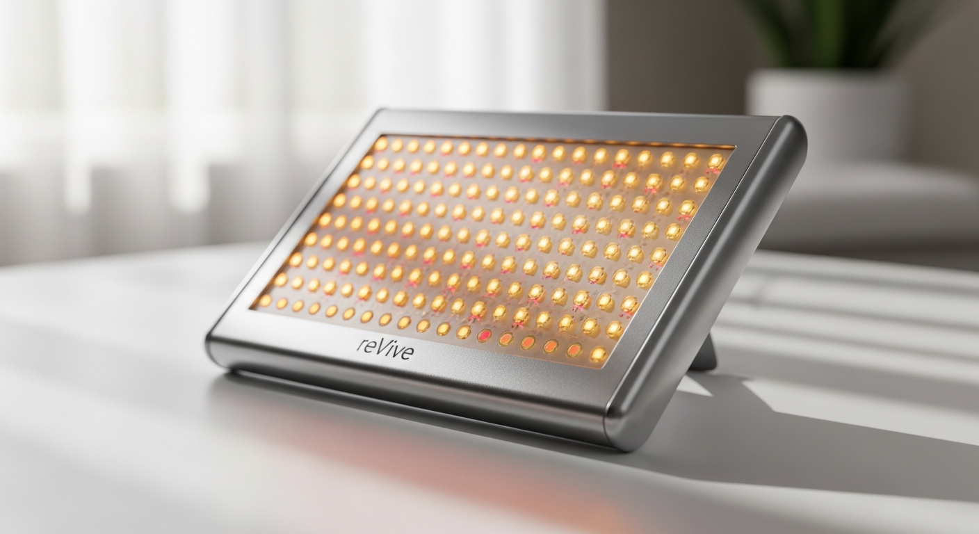 reVive Lux dpl IIa LED Panel displaying red and blue light therapy