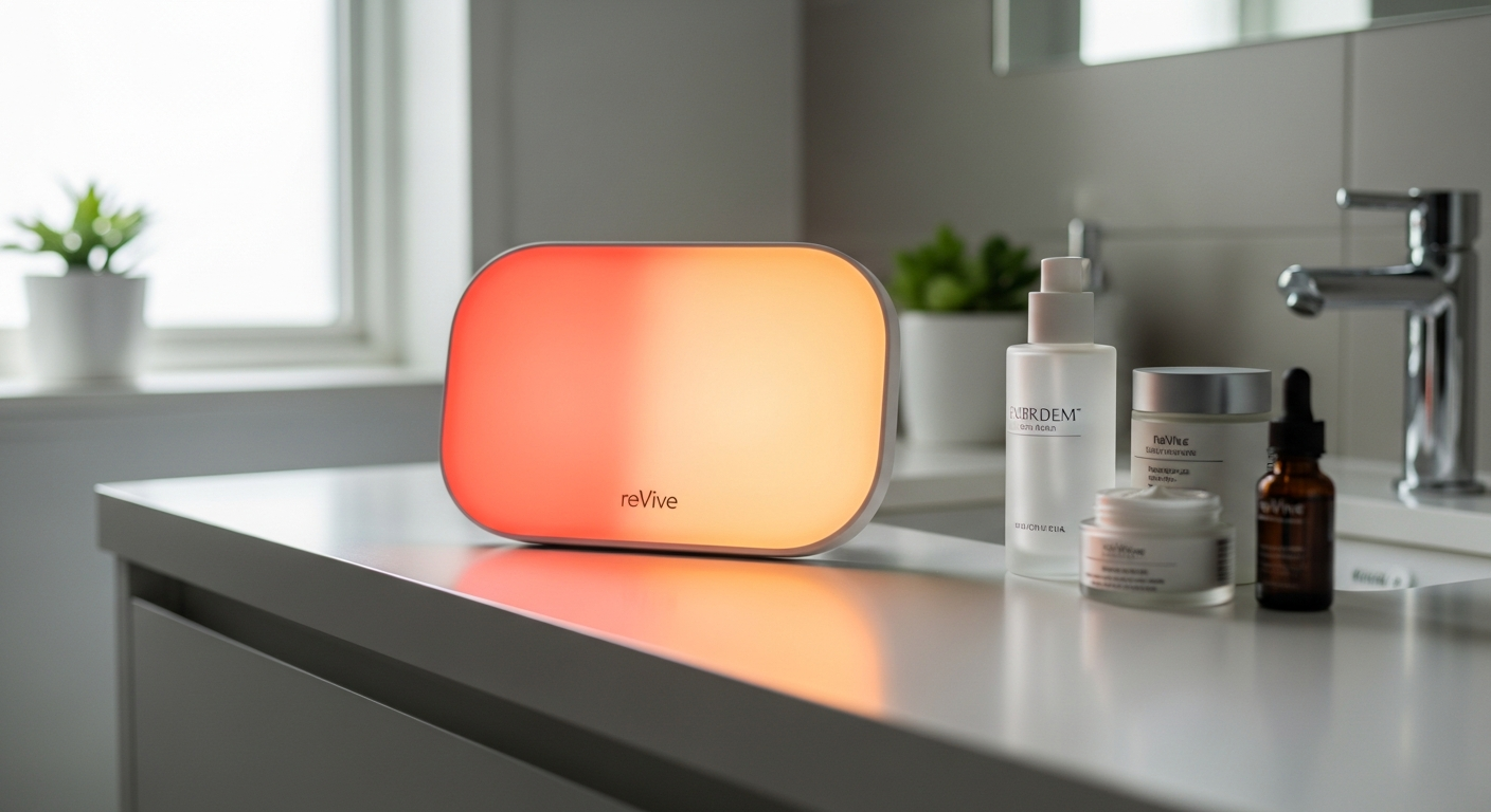 reVive dpl IIa LED light therapy panel with red and blue lights for skin treatment