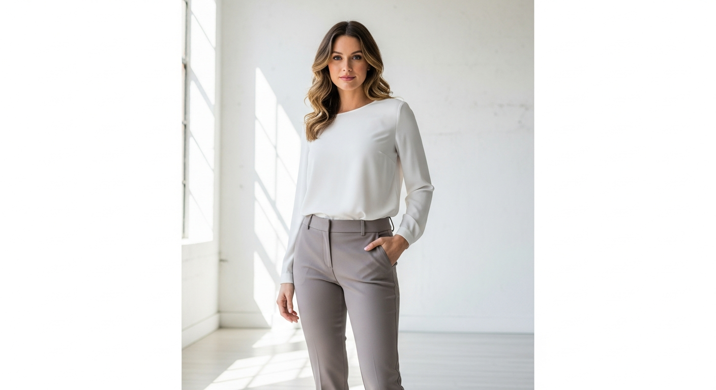 89th Madison Millennium Stretch Pants in neutral tone displayed on model