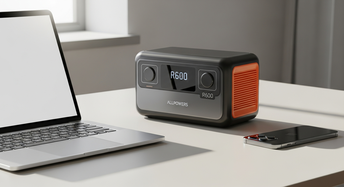 ALLPOWERS R600 portable power station with LiFePO4 battery and multiple charging outlets displayed