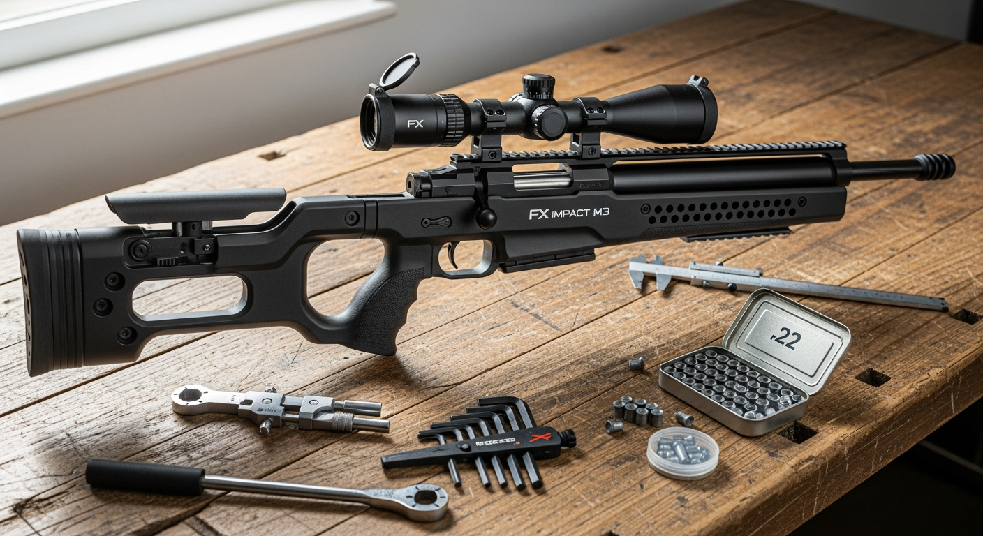 FX Impact M3 PCP air rifle with carbon fiber cylinder and precision scope mounted