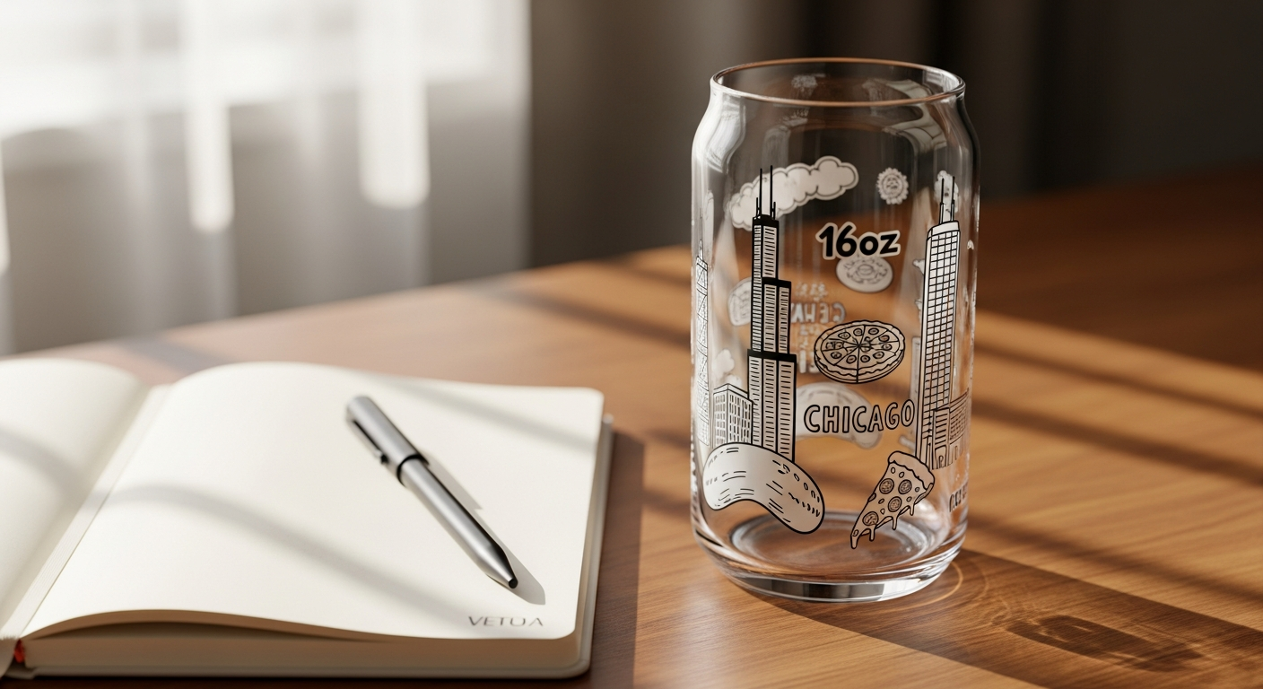 Chicago Icons Can Glass: Hand-Drawn 16oz Drinkware