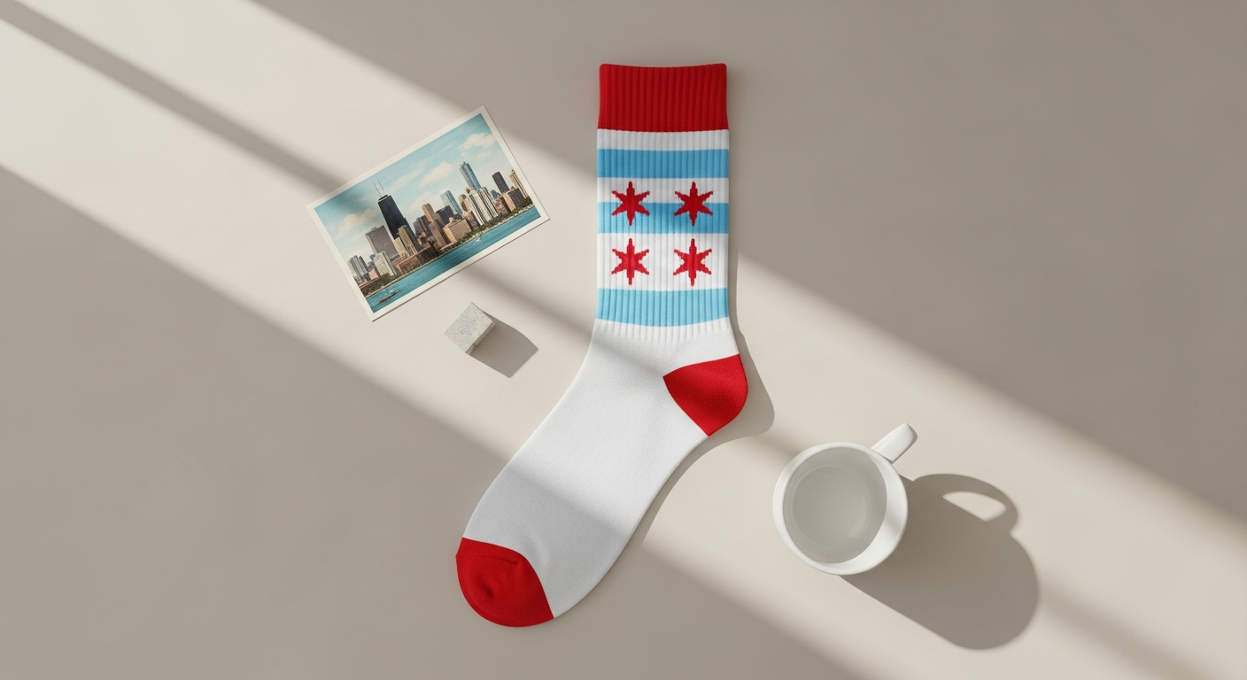 Chi Arch Stripe Crew Sock in vibrant blue and green colors displayed on white background