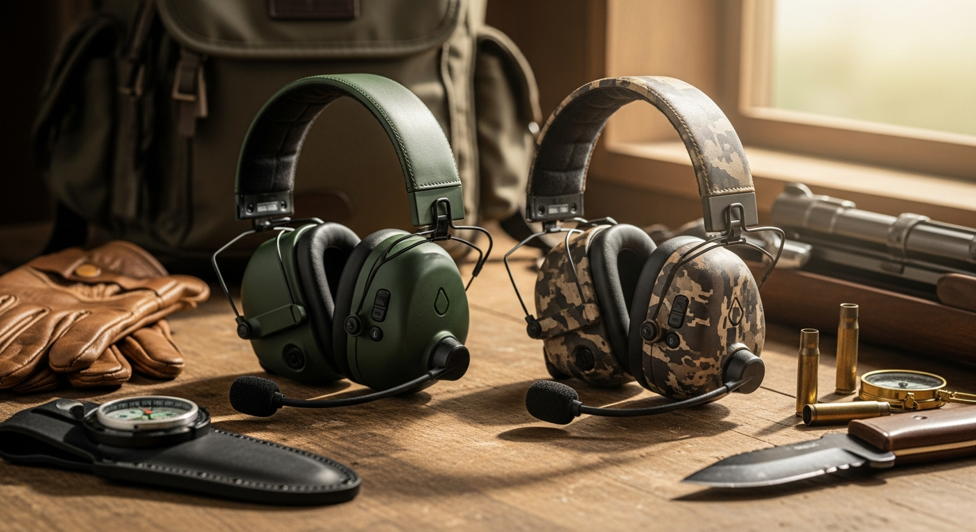 Cascos ultrafinos electrónicos estéreo negros para caza con amplificación inteligente