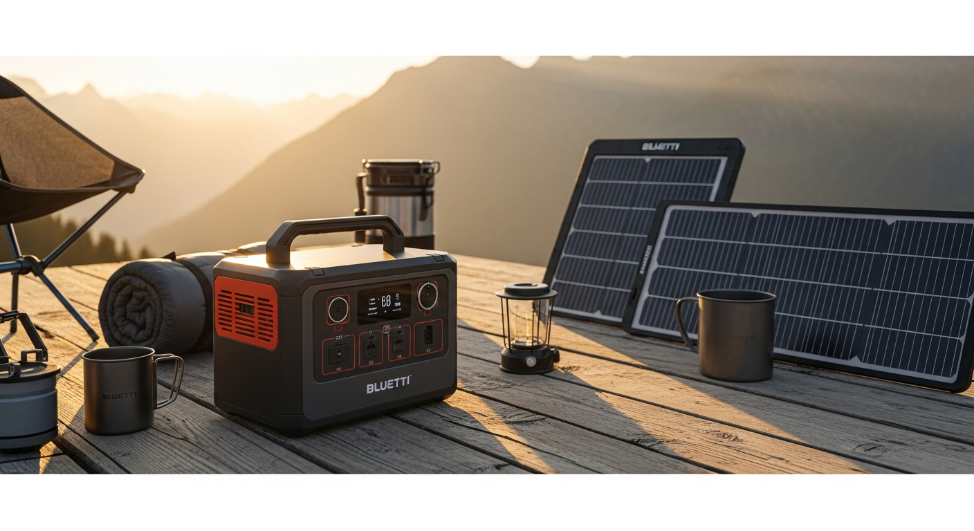 BLUETTI AC200MAX portable power station with touchscreen display and multiple charging ports