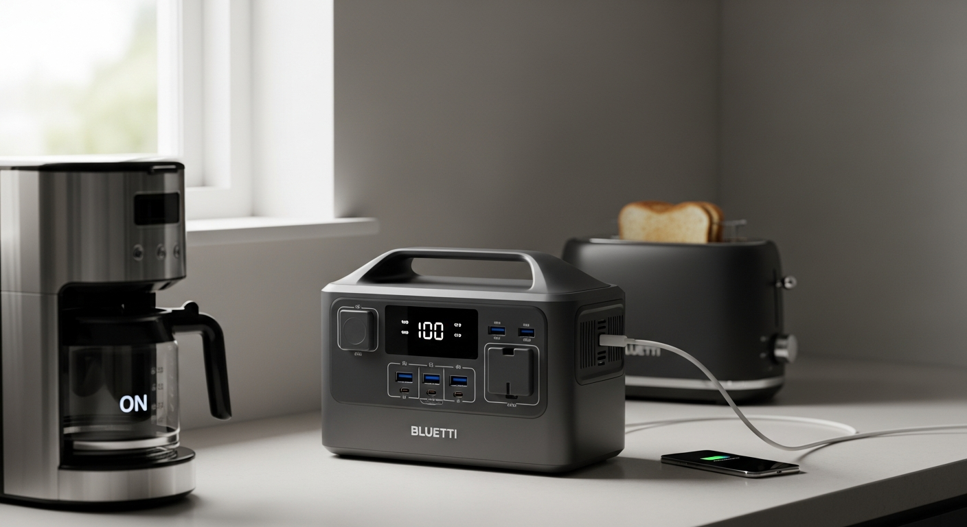 BLUETTI Elite 200 V2 portable power station with solar panels and home backup setup