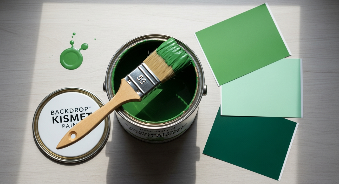 Backdrop Kismet Dutch green interior paint can with semi-matte finish