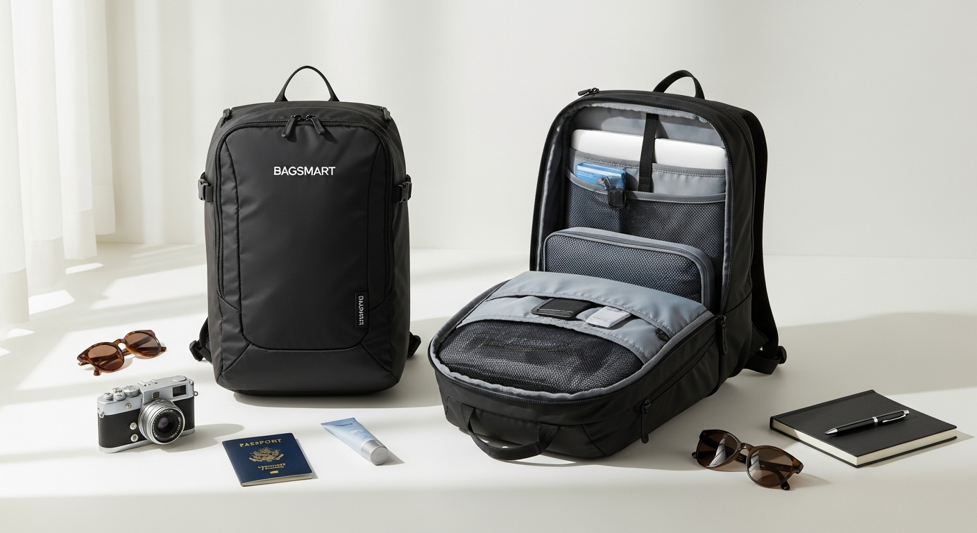 Bagsmart Blast expandable travel backpack with laptop compartment and trolley sleeve attachment