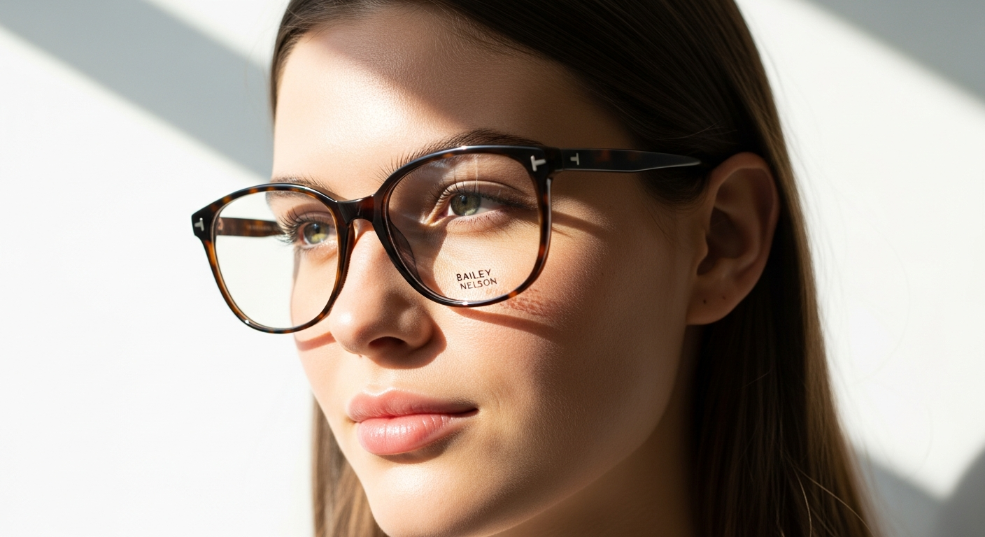 Bailey Nelson Palmer XL glasses displayed on a wide face model wearing sustainable acetate frames