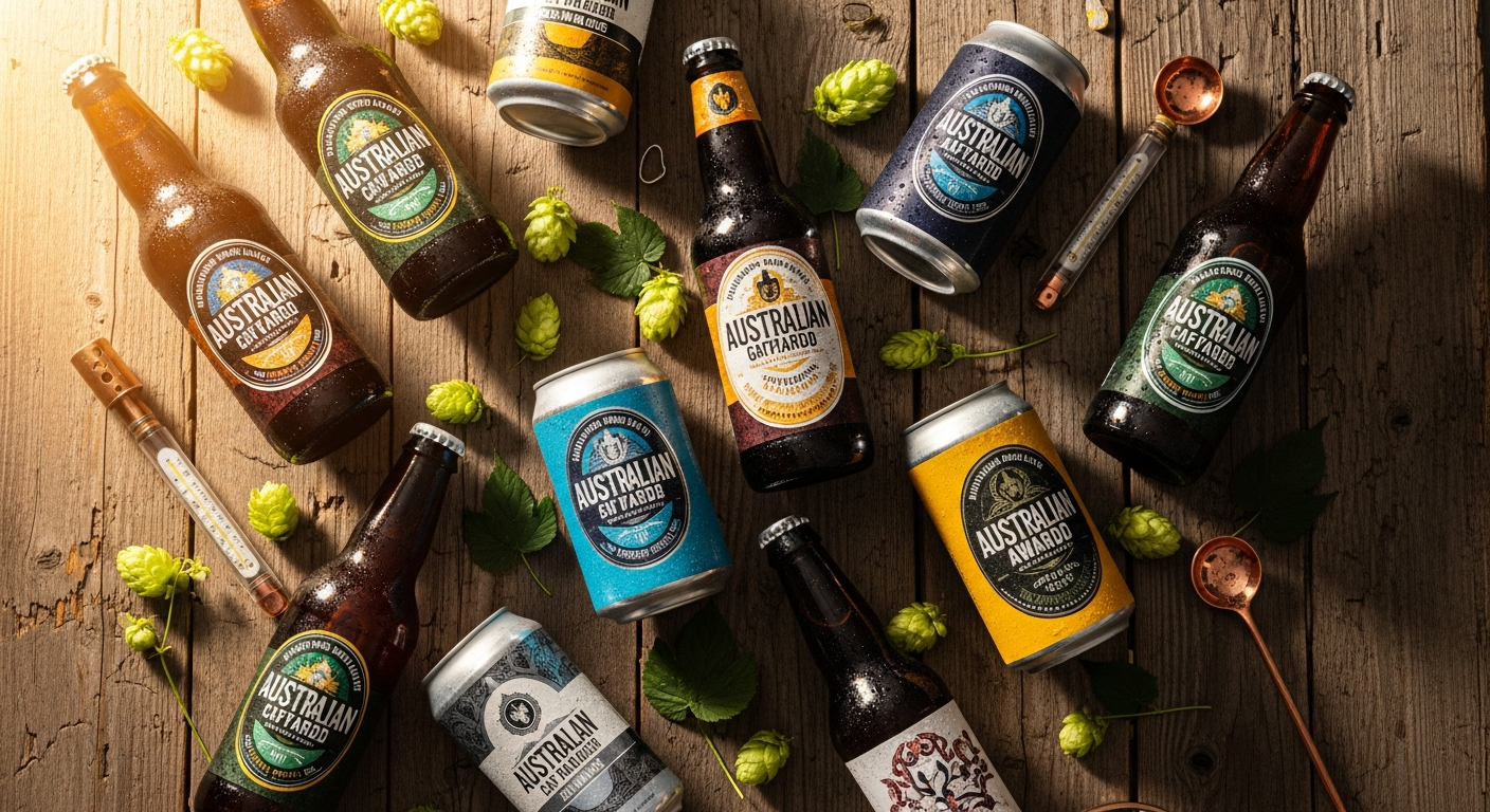 Colorful array of Australian craft beer bottles from Hottest 100 pack