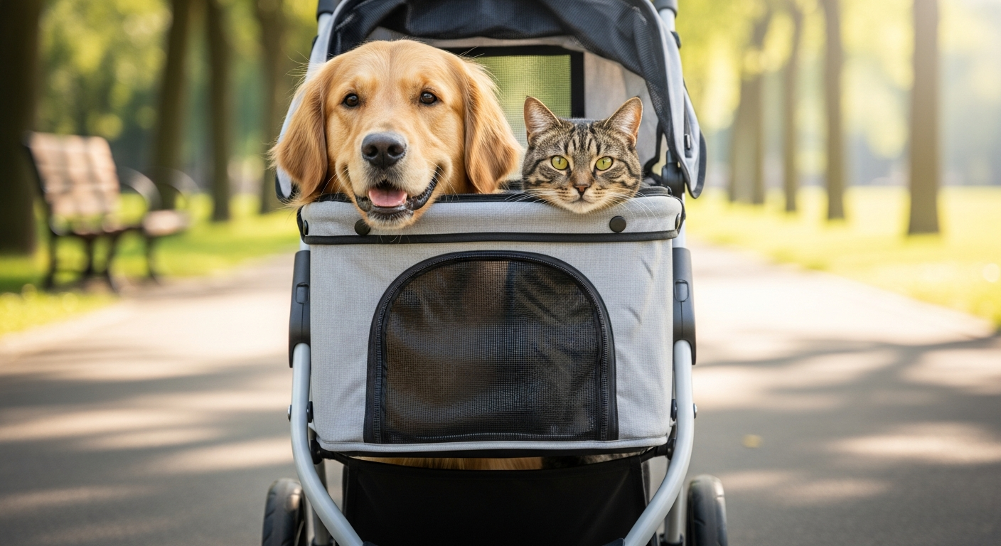 Pet dog cat carrier stroller with mesh ventilation and smooth rolling wheels