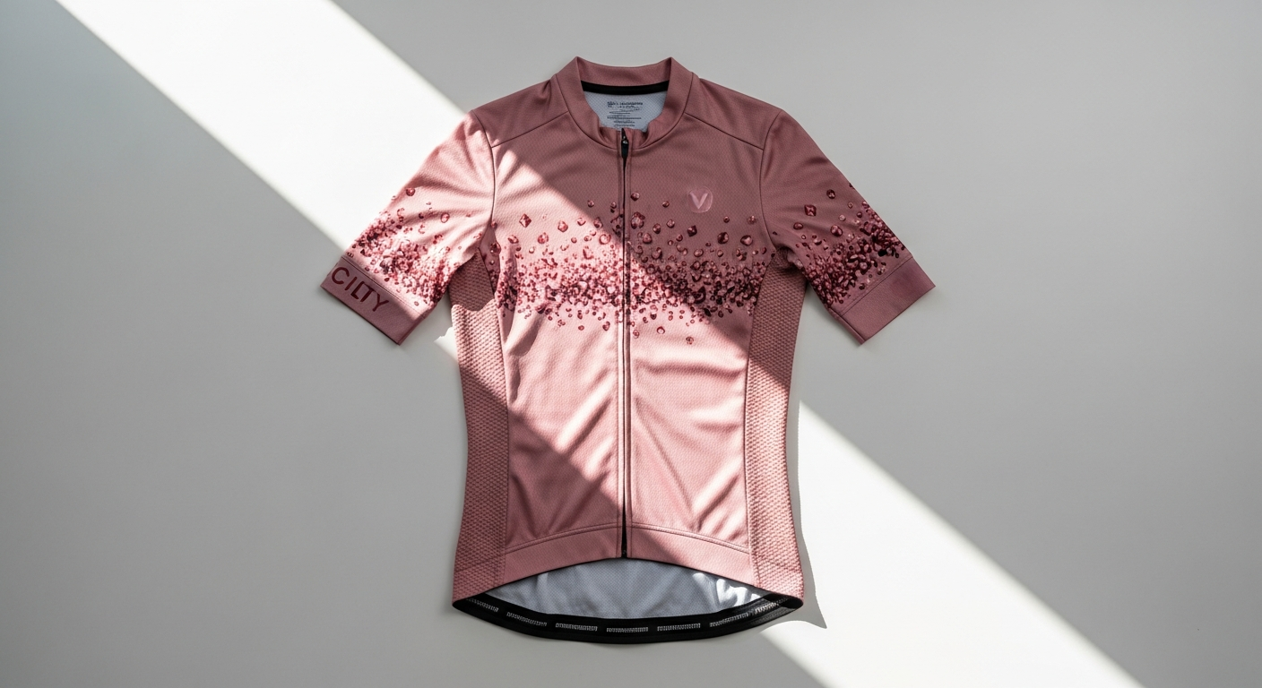 Women's Velocity Crystal Rose Cycling Jersey displayed on professional female cyclist during competitive road race