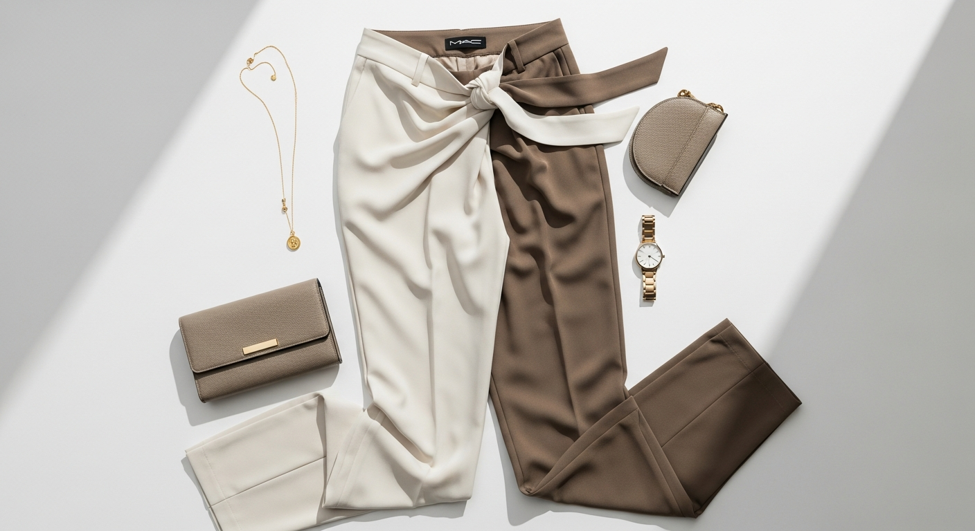 MAC Chiara Trousers in grey striped and black colorways displayed on model showing wide-leg silhouette and 7/8 cropped length