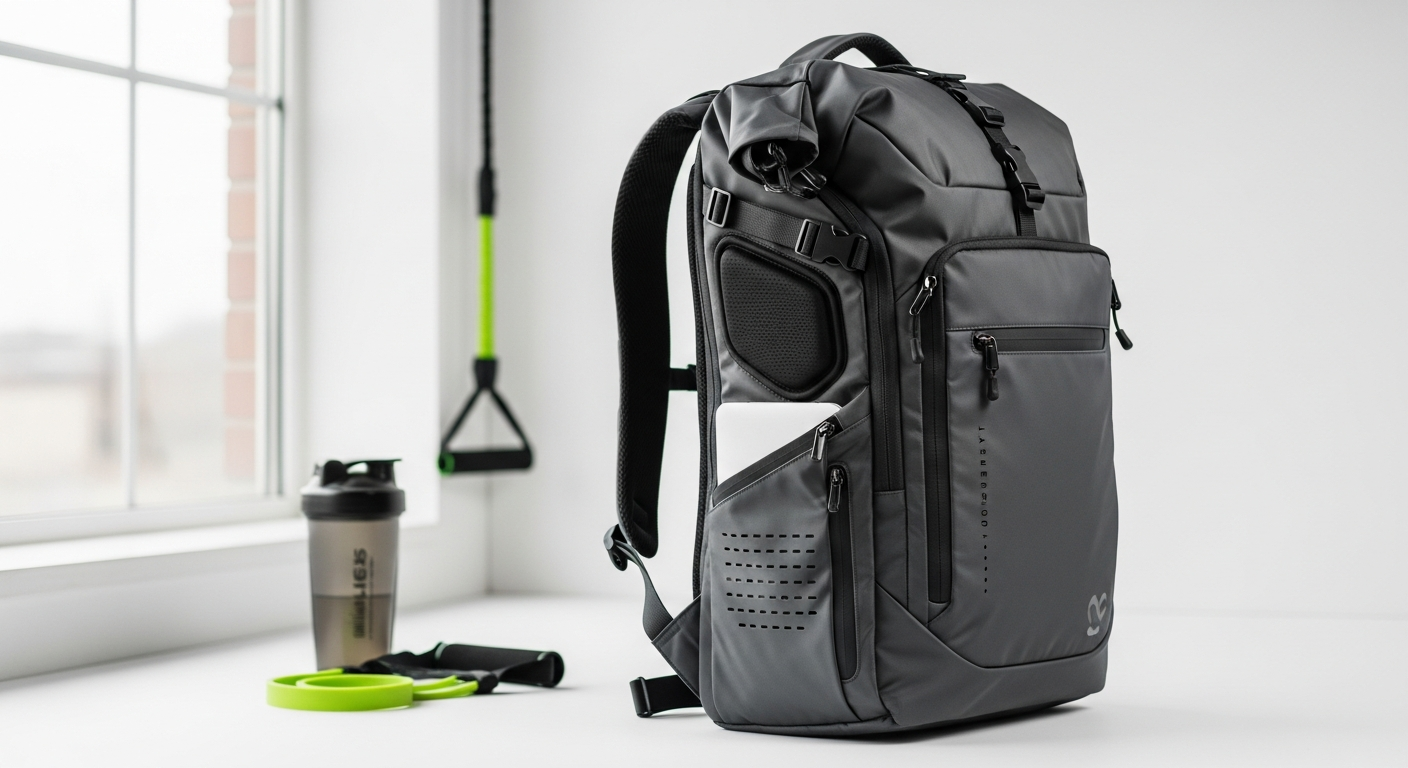 Built For Athletes Large 45L Gym Backpack in black with multiple compartments and shoulder straps