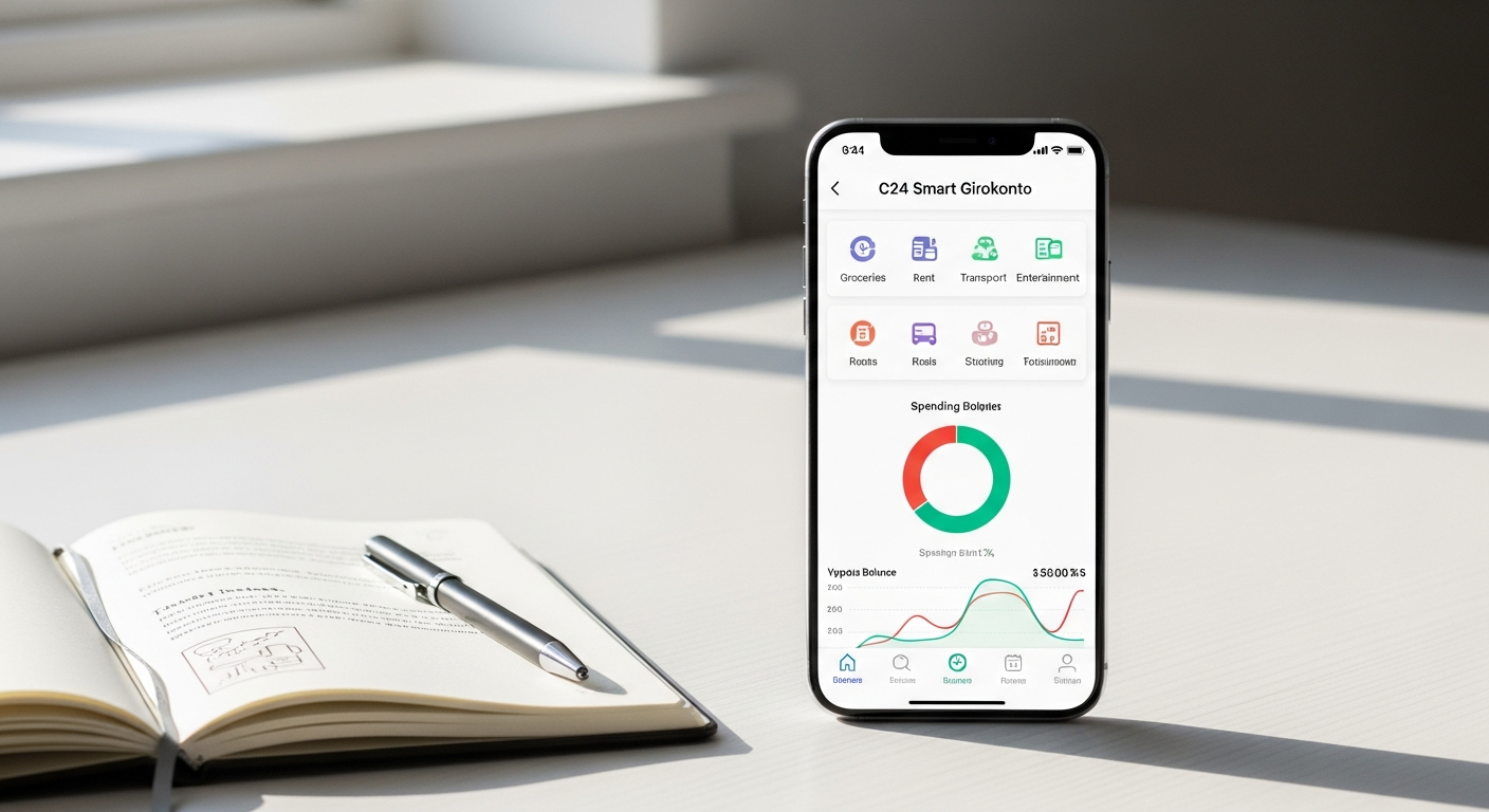 C24 Smart Girokonto mobile app showing Pockets feature for budget organization and financial management