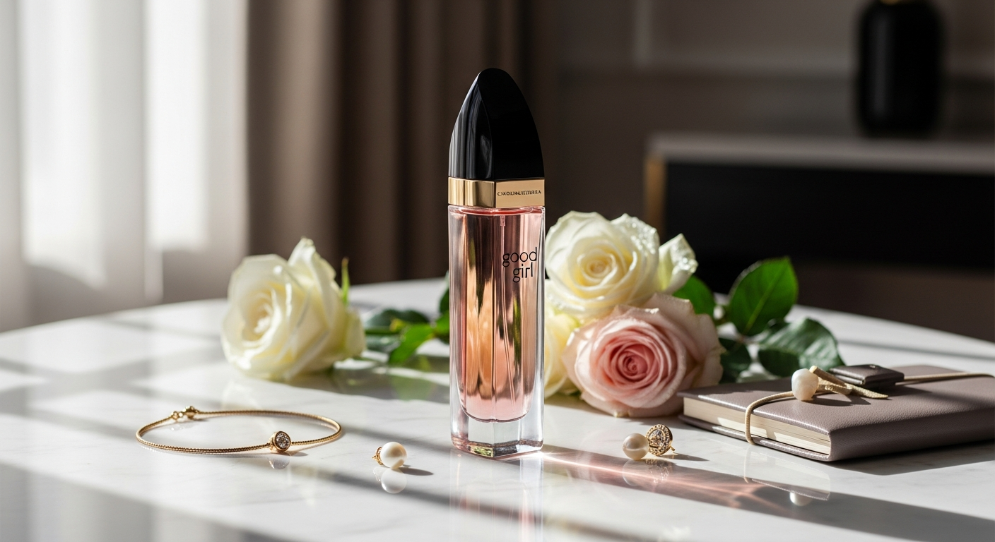 Elegant Carolina Herrera Good Girl perfume bottle with iconic high-heel design
