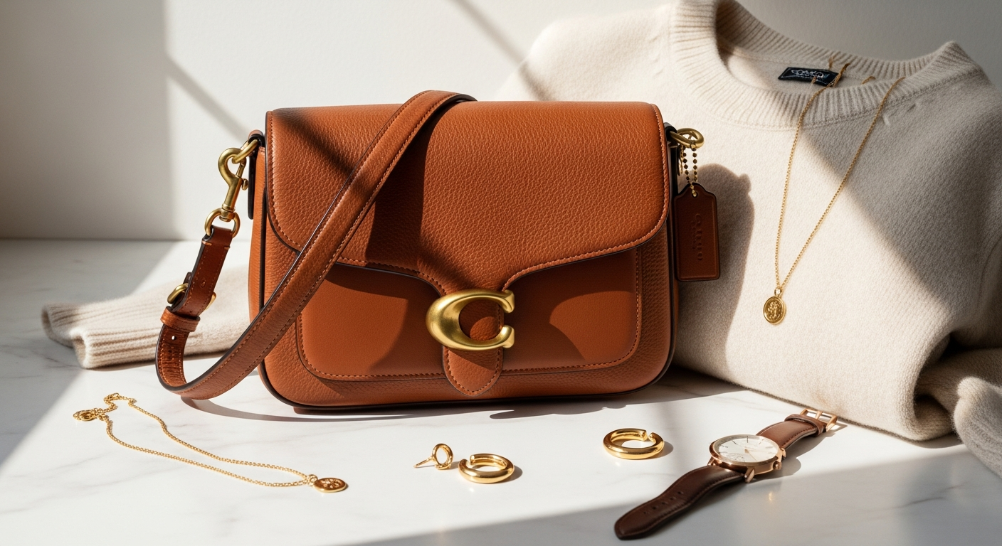 Coach Tabby Shoulder Bag in caramel leather with gold-tone C clasp and detachable straps