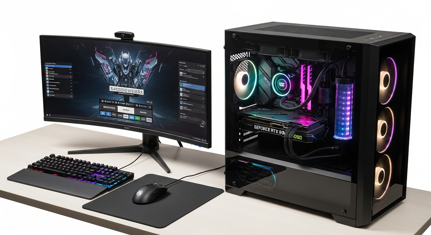 COOLPC custom gaming desktop computer with RGB lighting and professional cable management