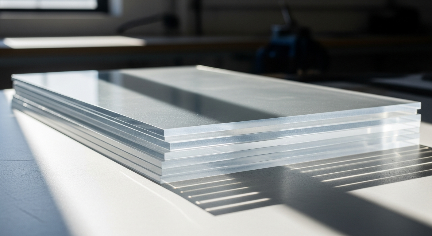 Clear cast perspex acrylic sheet with superior optical clarity and precision-cut edges for industrial applications