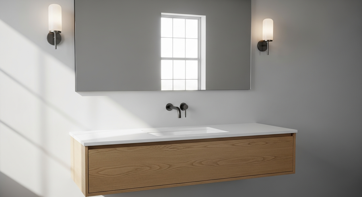 Elegant modern waschtischkombination with integrated storage in luxury bathroom setting