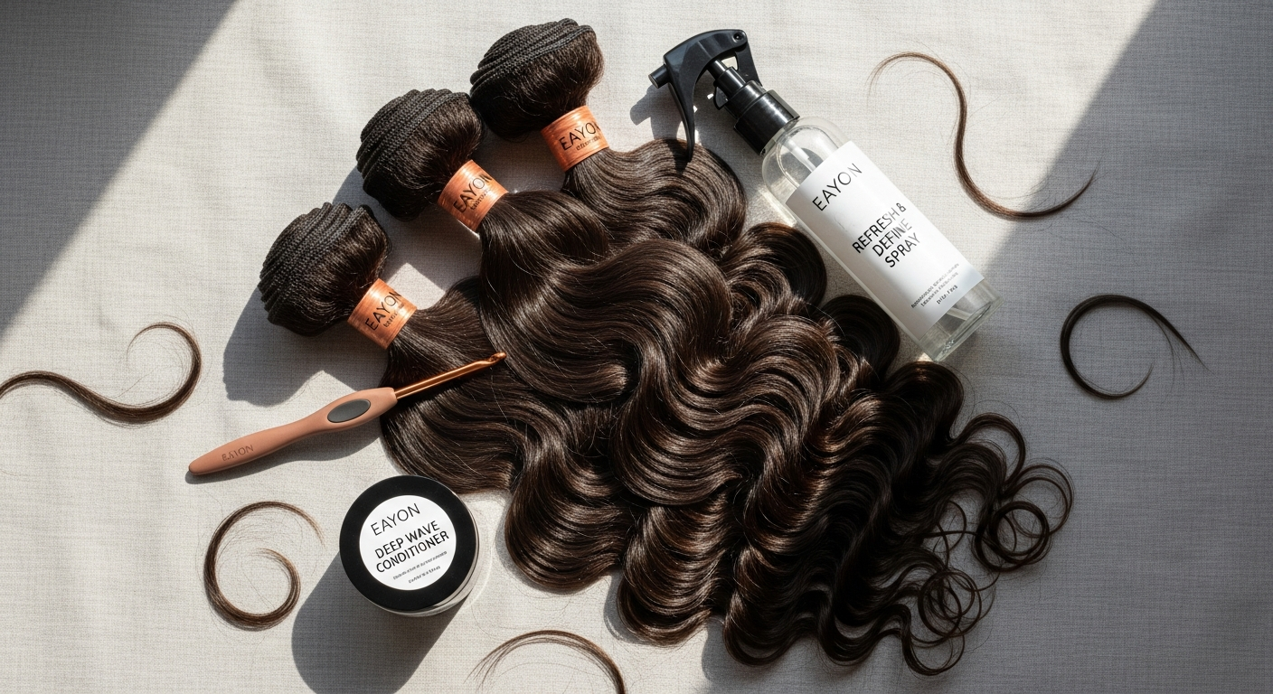EAYON Loose Deep Wave Crochet Human Hair bundle with Miracle Knots technology displayed